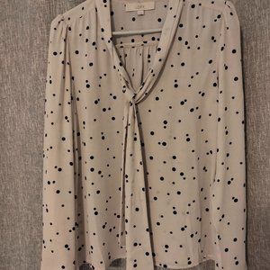 Cream and black polka dot dress blouse